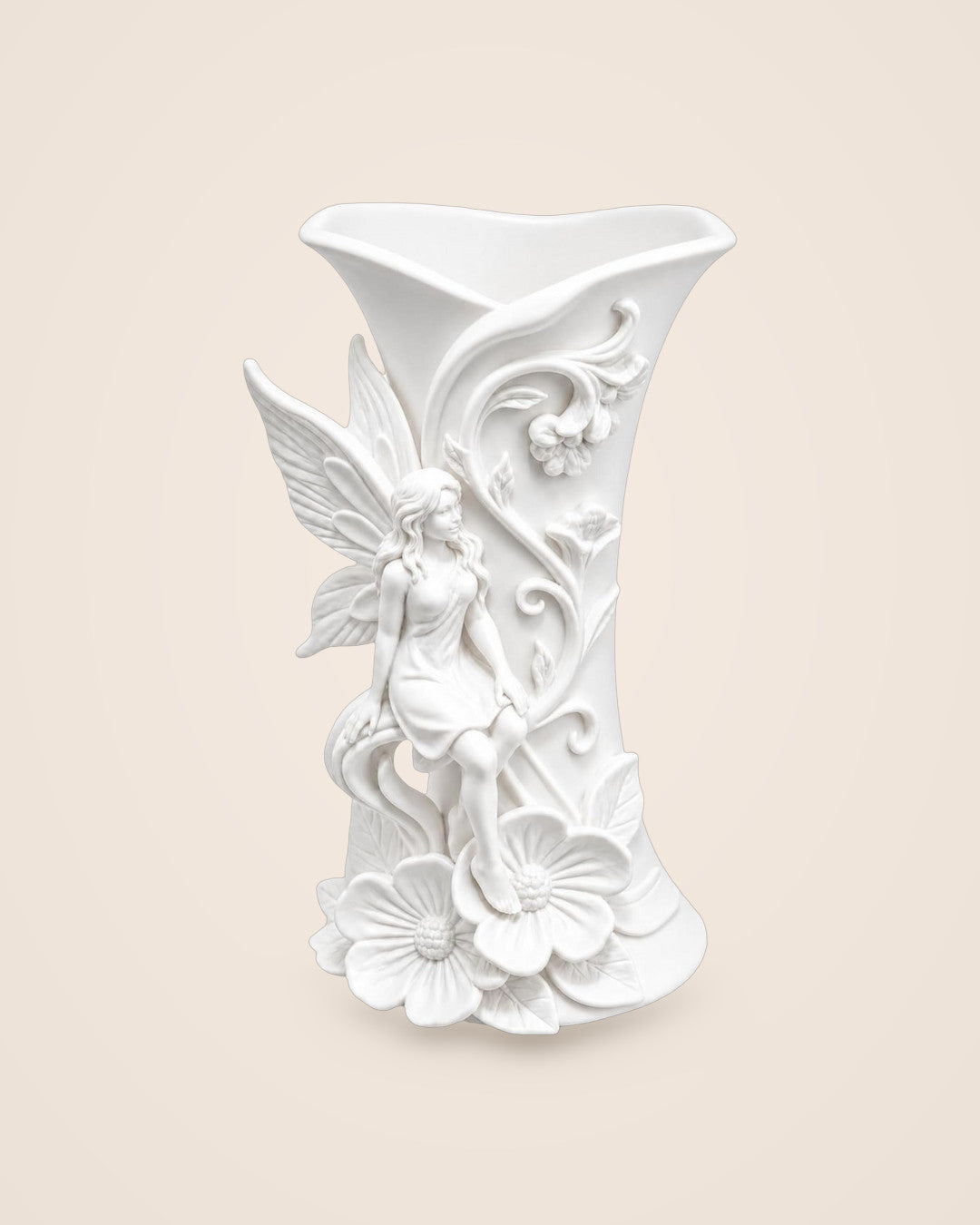 Fairy Vase: Sculpted fairy vase for dried flowers, in matte white or white marble