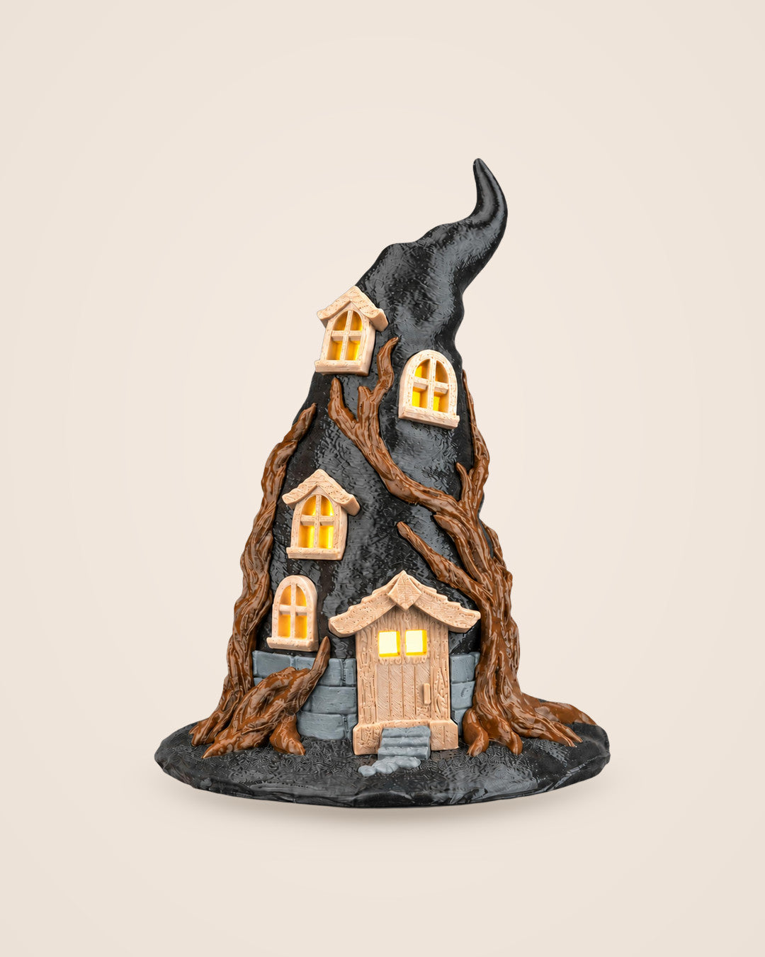 Witch Hat Cottage Lamp: Light-up witch-hat cottage with three light tones and a dimmer