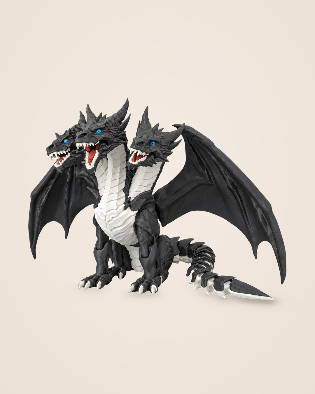 Three-Headed Dragon: Large black fantasy statue, 26 cm tall, with push-fit wings