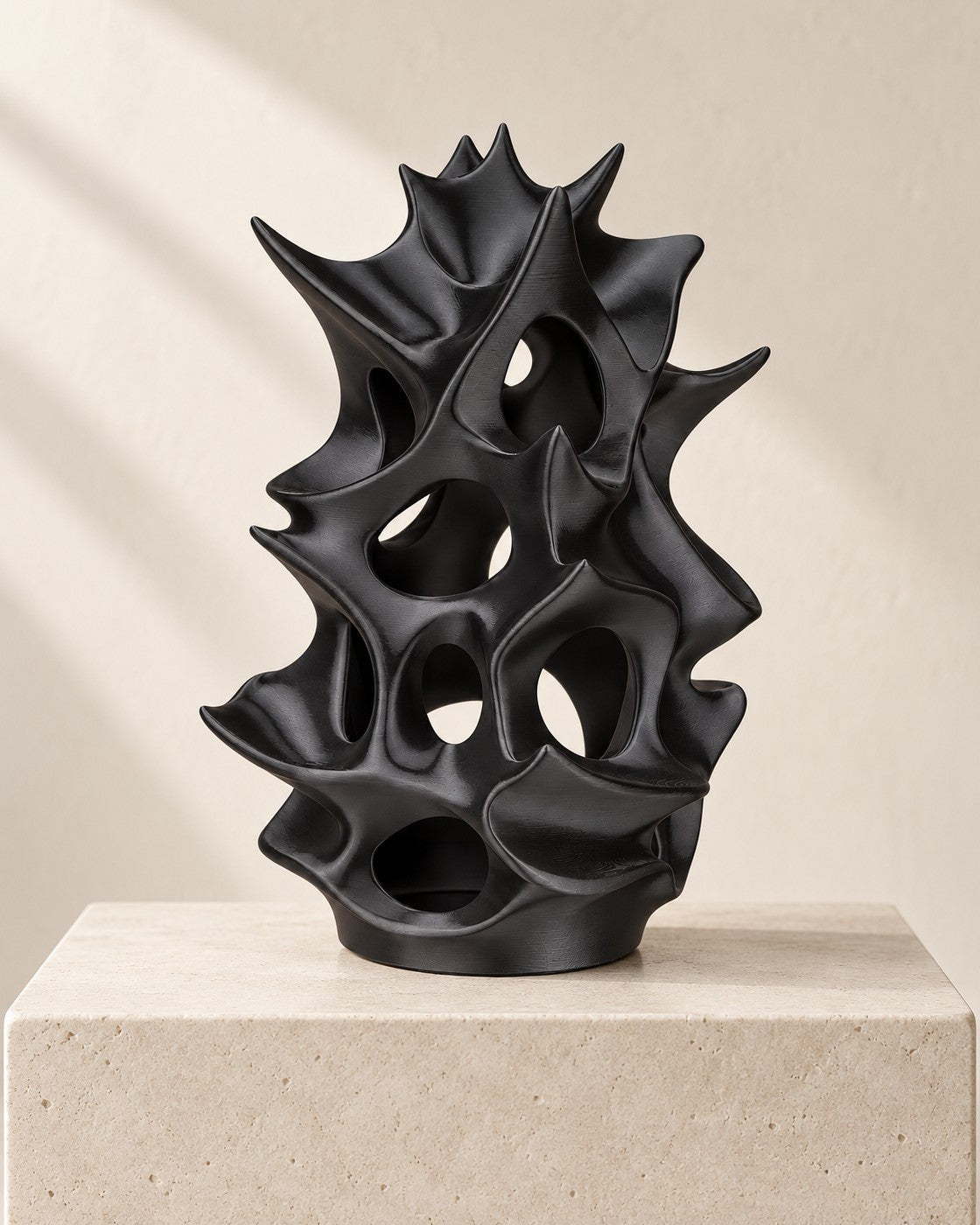 Organic Lattice Lamp on a pale limestone plinth, soft studio light