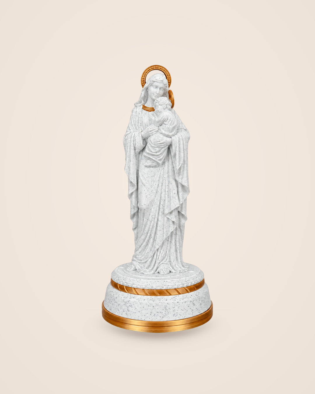 Mary and Child Statue: A warm LED statue of Mary cradling the child Jesus