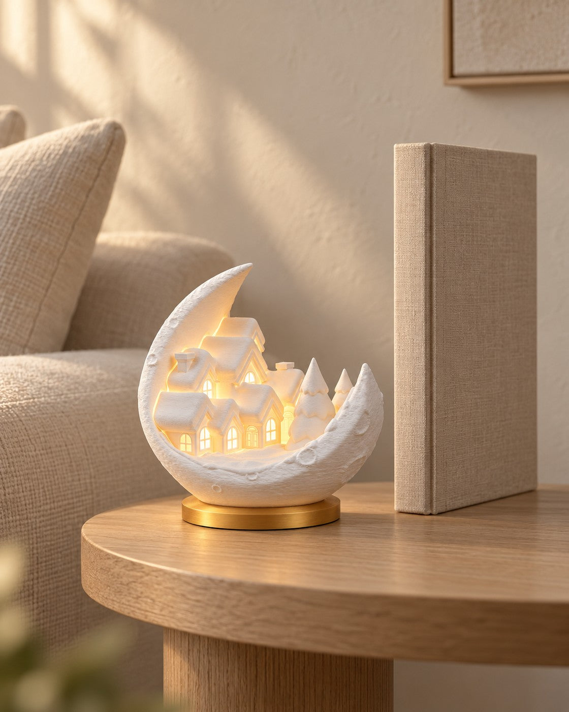 Moon Village Lamp in a calm, softly lit interior, shown at true scale