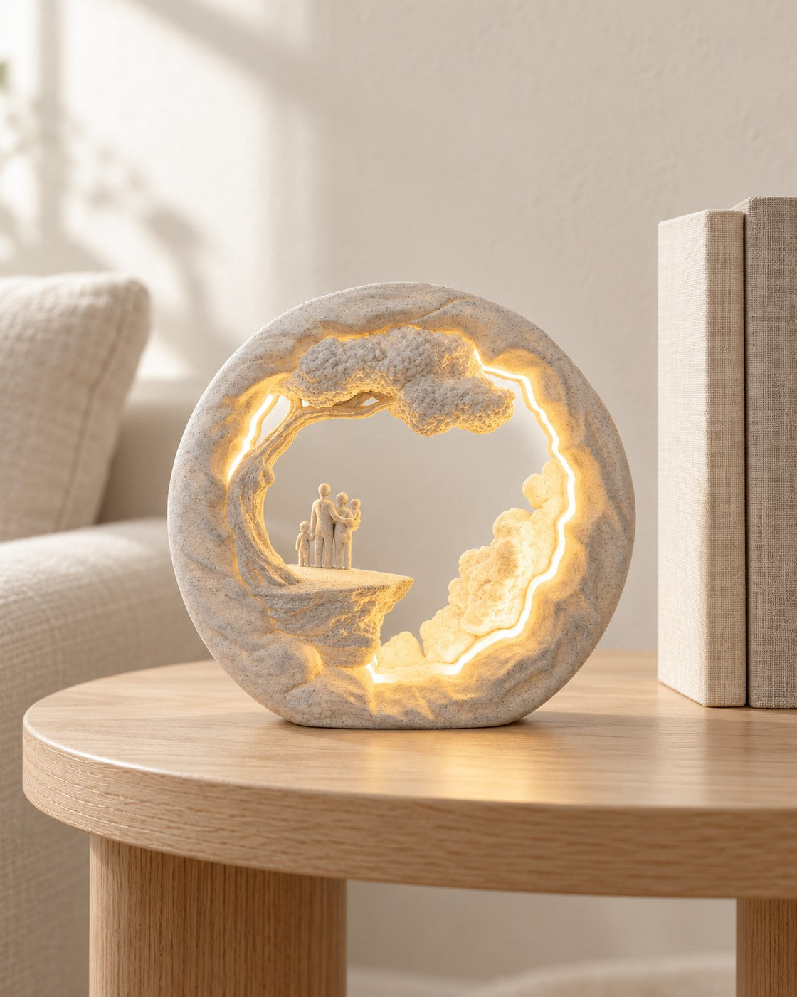Family Tree Lamp in a calm, softly lit interior, shown at true scale