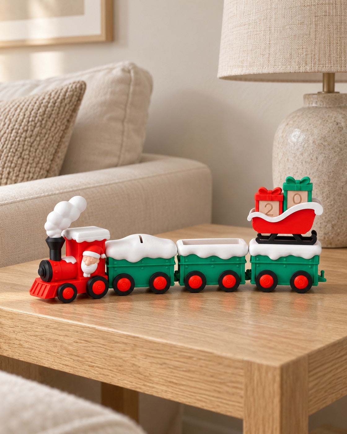 Santa Express Train in a calm, softly lit interior, shown at true scale