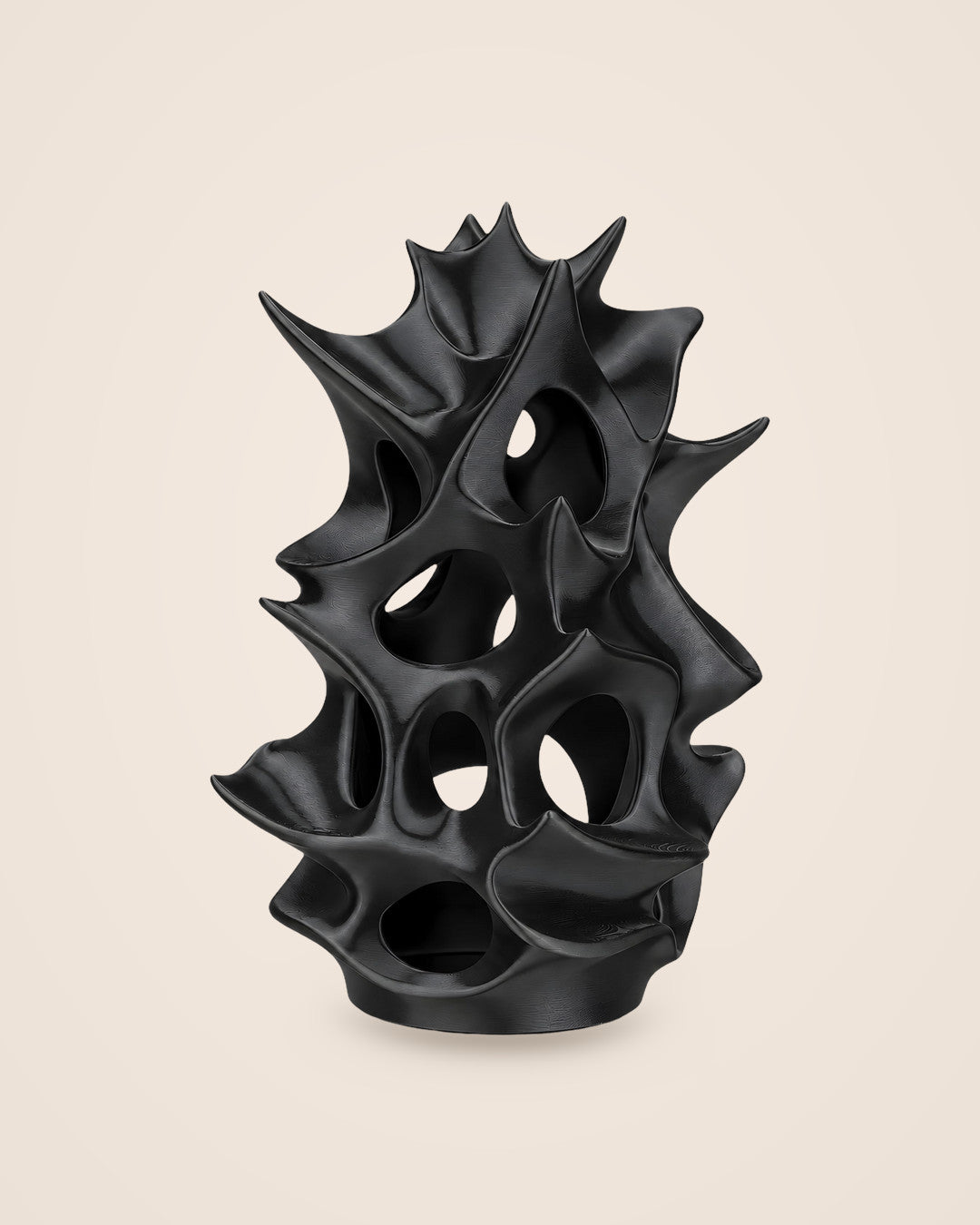 Organic Lattice Lamp: Sculptural black lamp that casts dappled shadows on the wall
