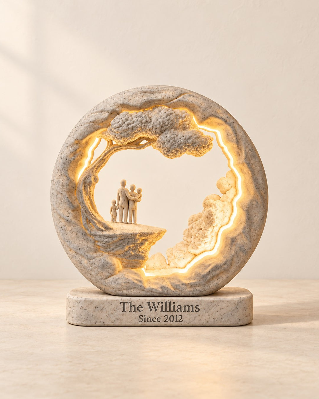 Family Tree Lamp: Personalised marble-effect lamp with your message beneath the tree