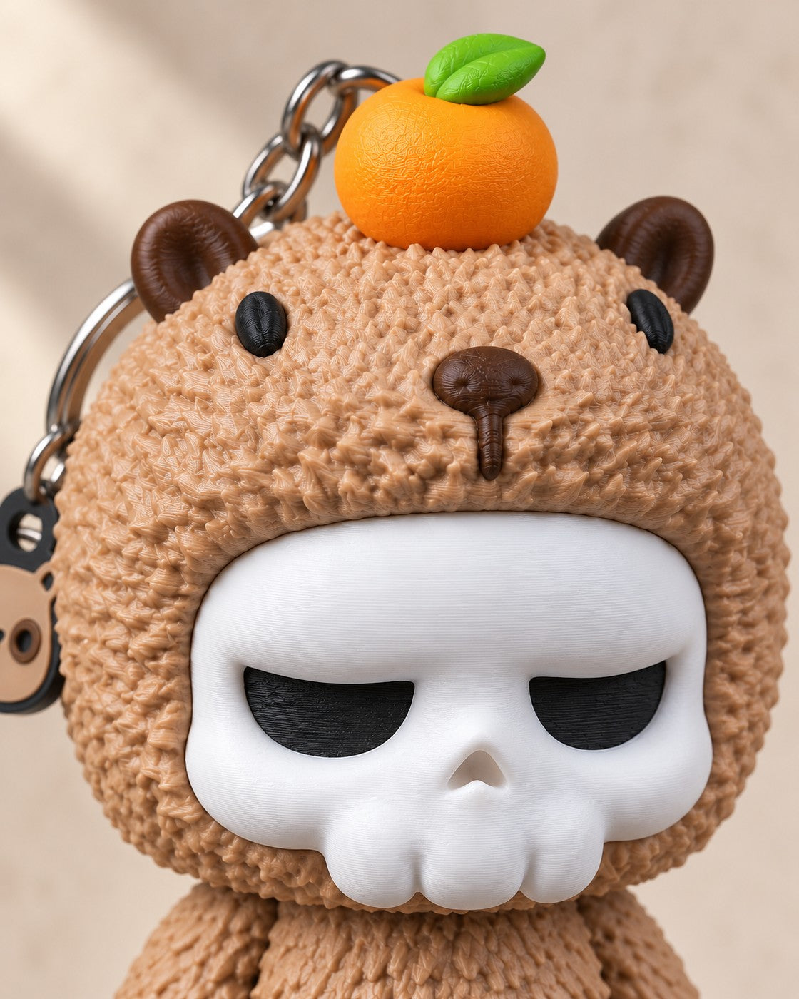 Close-up of the Sleepy Skull Bear Keyring showing fine printed layer lines