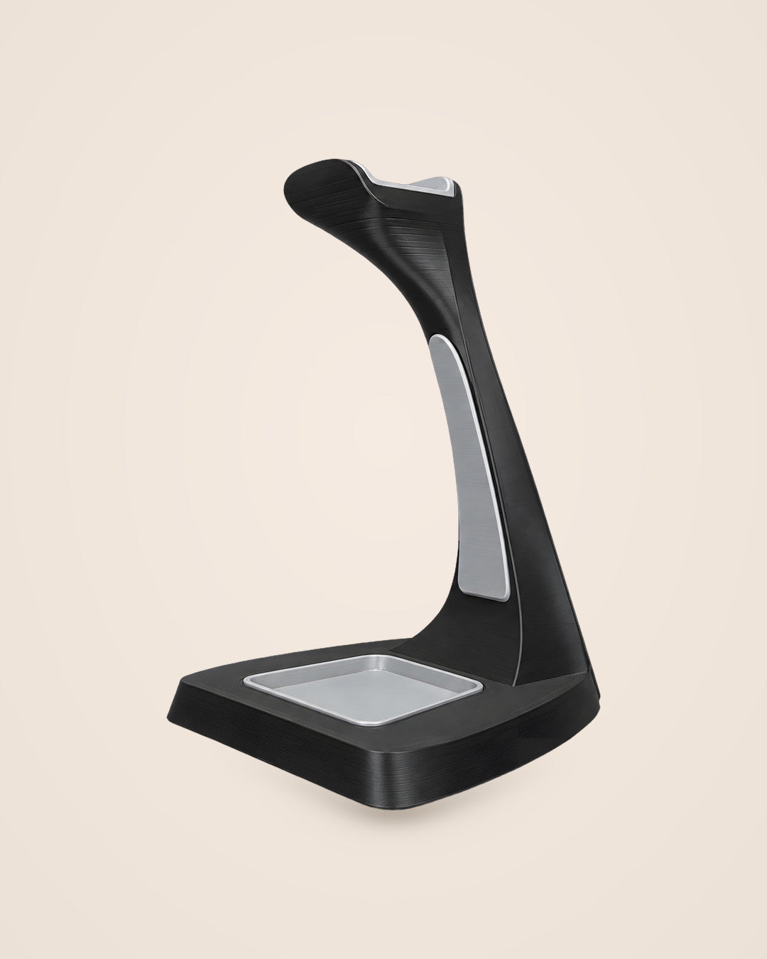 Arch Headphone Stand: A sweeping arch stand with a built-in valet tray
