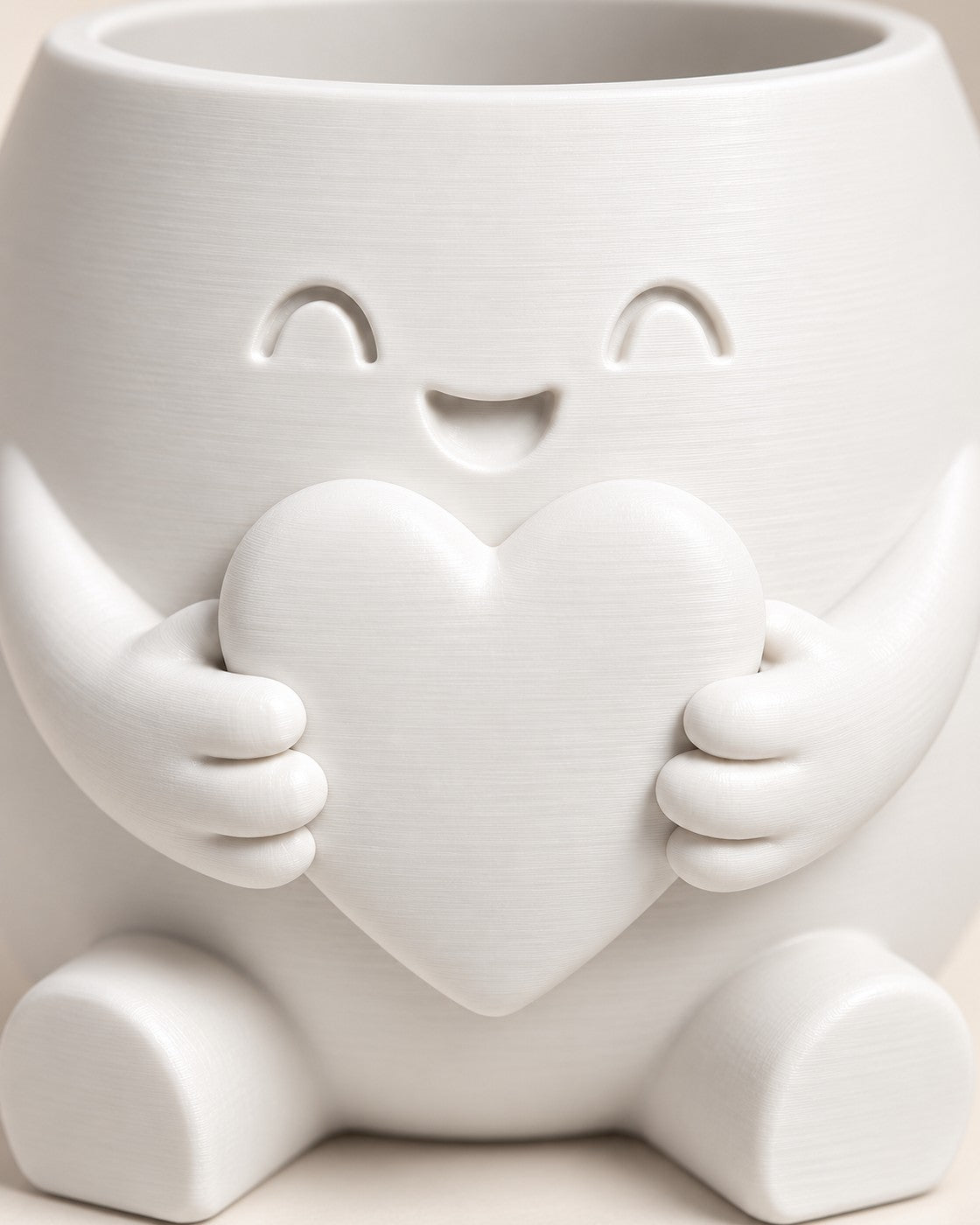 Close-up of the Heart Hug Planter showing fine printed layer lines