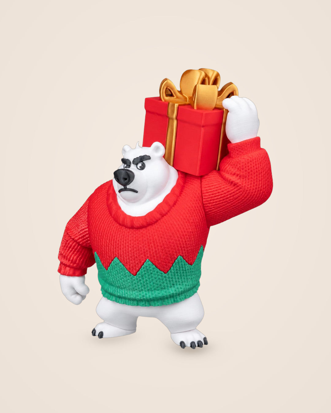 Polar Bear with Gift: A 25 cm Christmas figure carrying a red gift with a gold bow