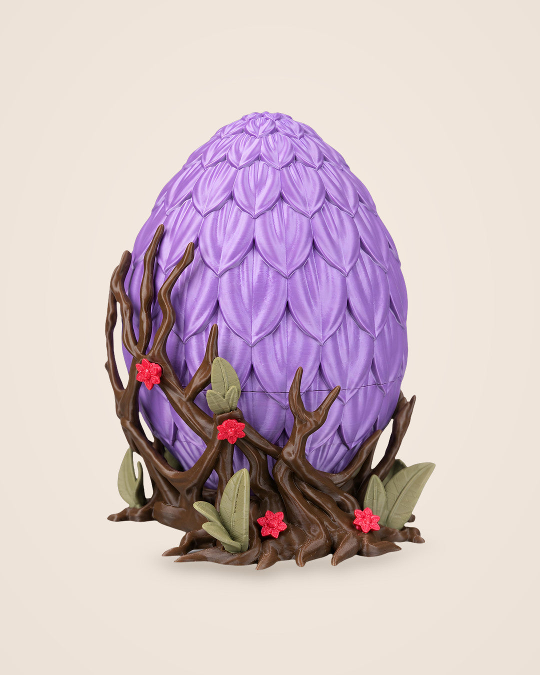 Floral Dragon Egg: Lilac dragon egg on a woven branch nest, with a lift-off lid