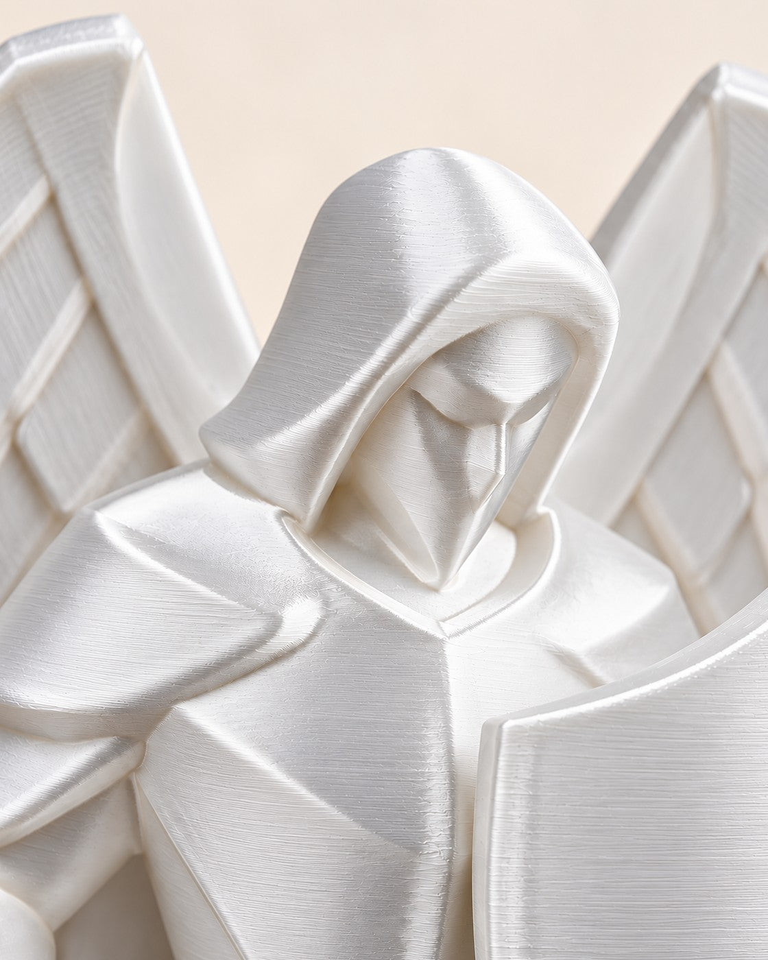 Close-up of the Archangel Michael Statue showing fine printed layer lines