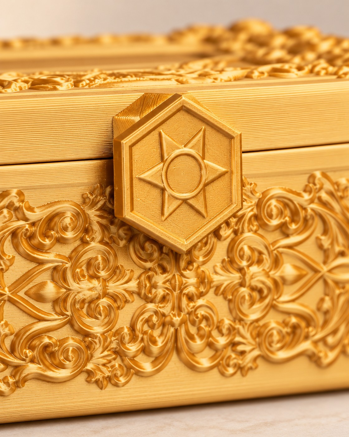 Close-up of the Solar Court Deck Box showing fine printed layer lines