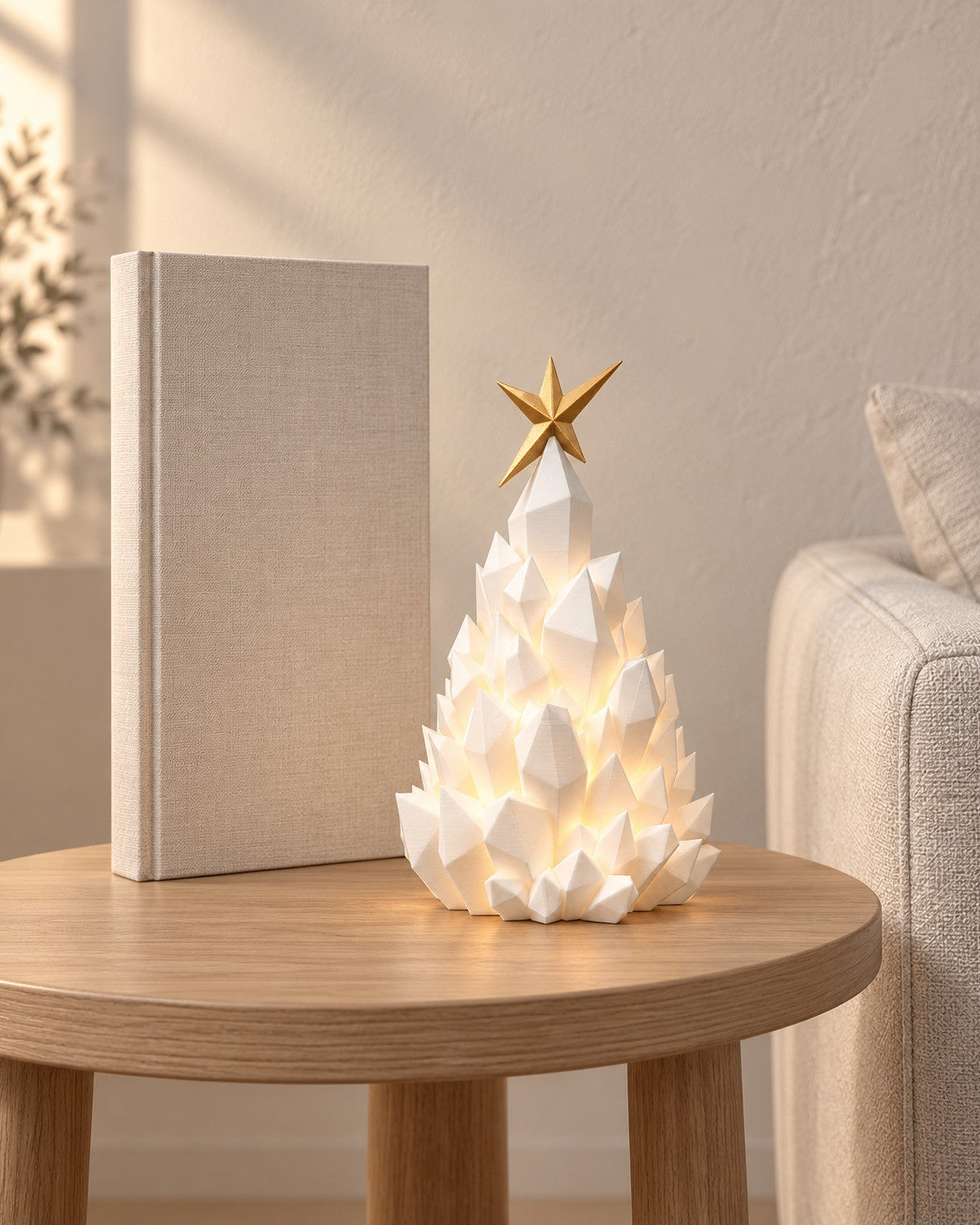 Crystal Tree Lamp in a calm, softly lit interior, shown at true scale