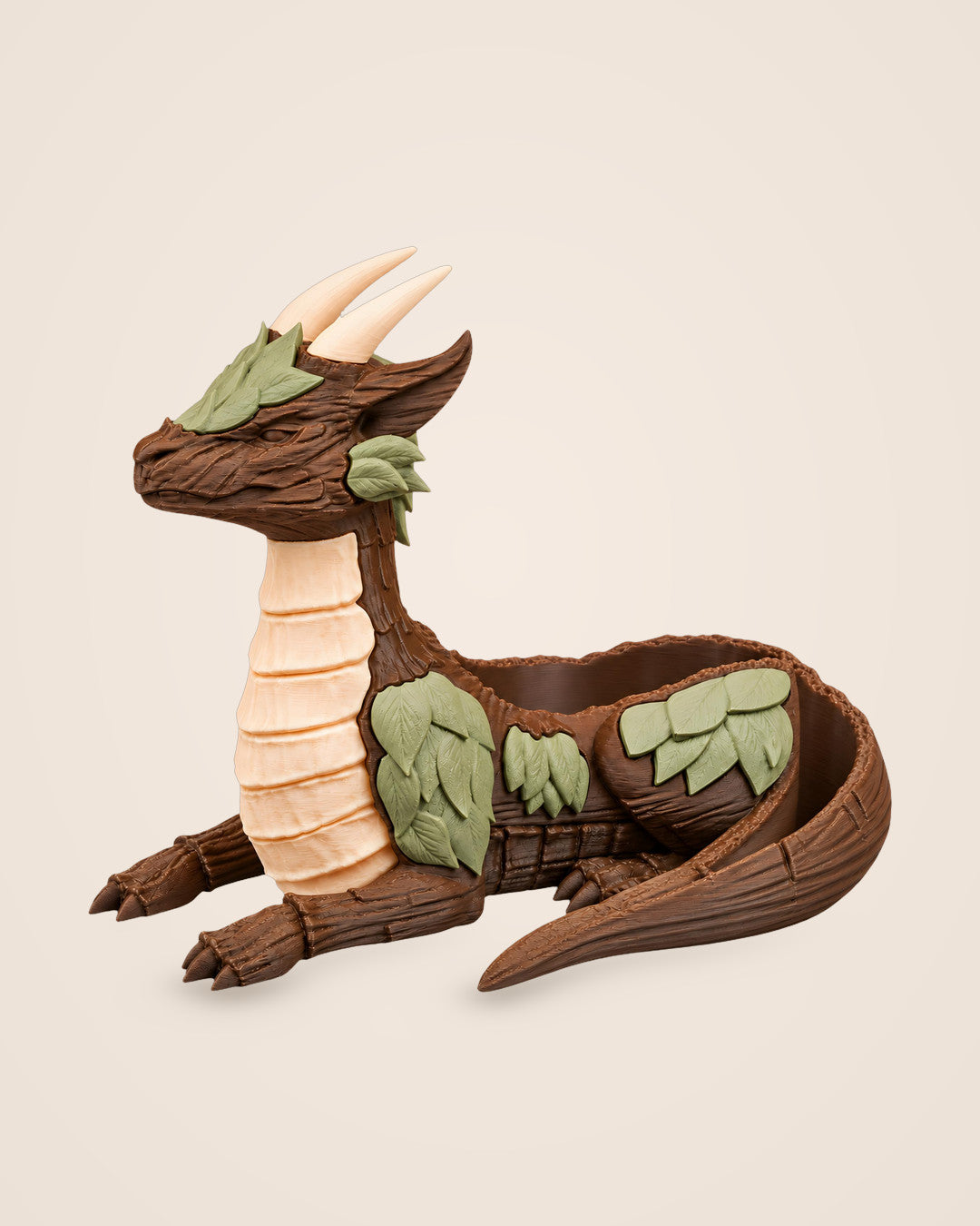 Guardian Dragon Planter: Bark-textured dragon curled around an open planting bowl