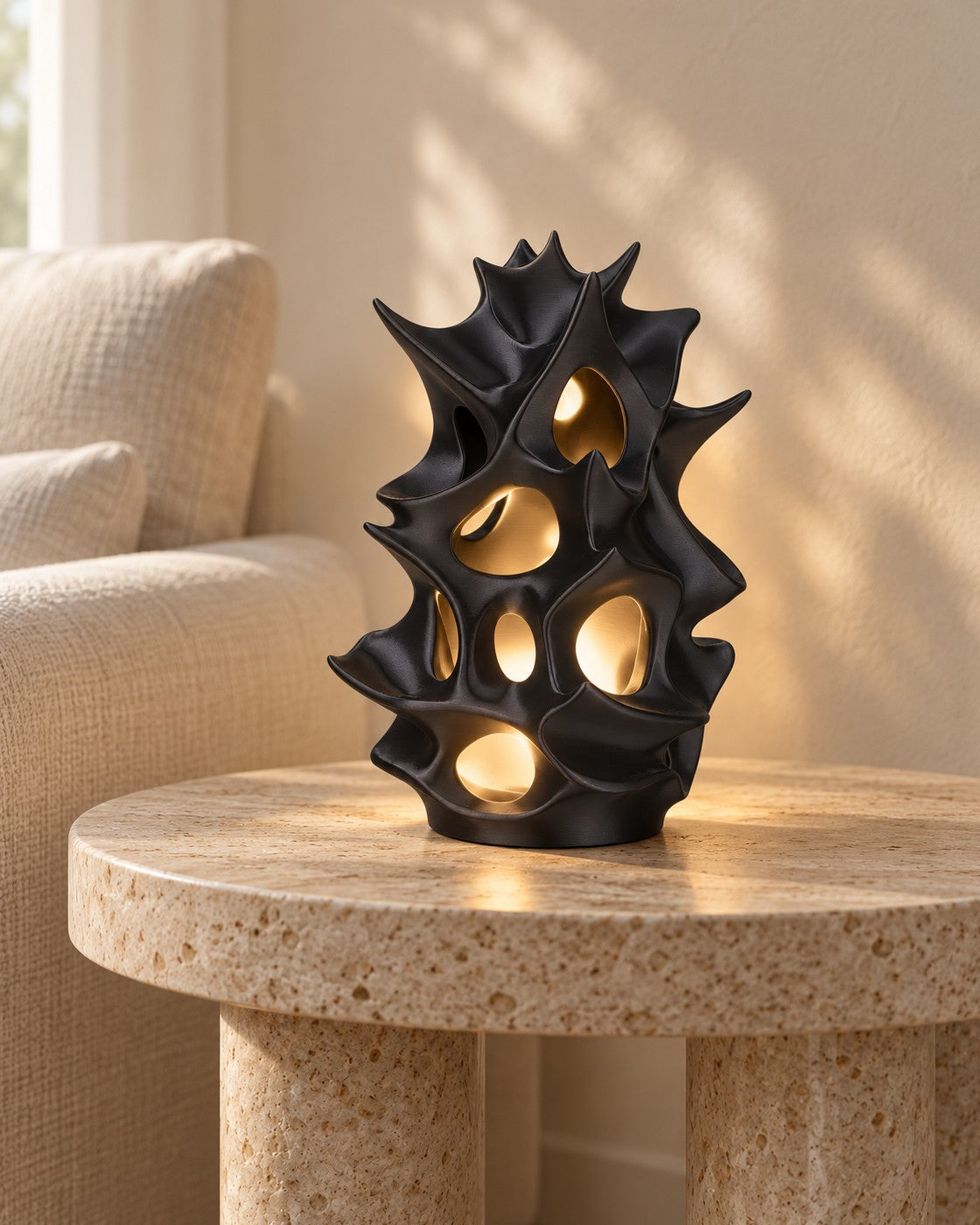 Organic Lattice Lamp in a calm, softly lit interior, shown at true scale