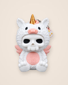 Unna Unicorn Keyring: Pastel unicorn costume, unexpected skull face, with a matching mini charm