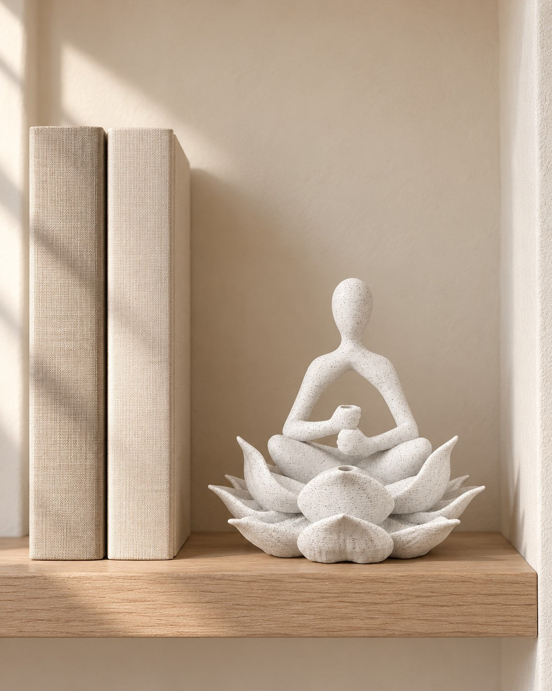 Lotus Keeper in a calm, softly lit interior, shown at true scale
