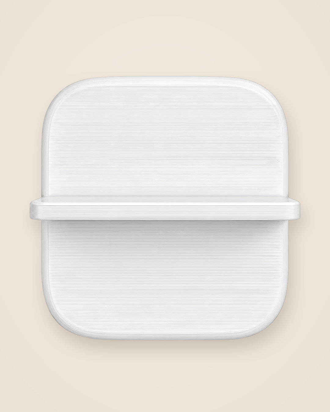 Small Floating Shelf: One-piece wall ledge with a softly rounded backplate, in white PETG
