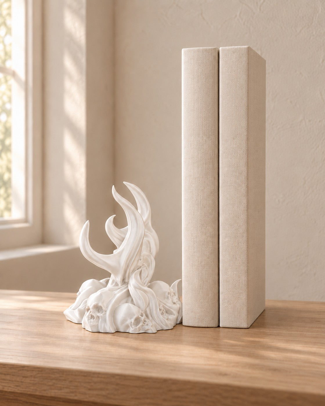 Flame Controller Stand in a calm, softly lit interior, shown at true scale