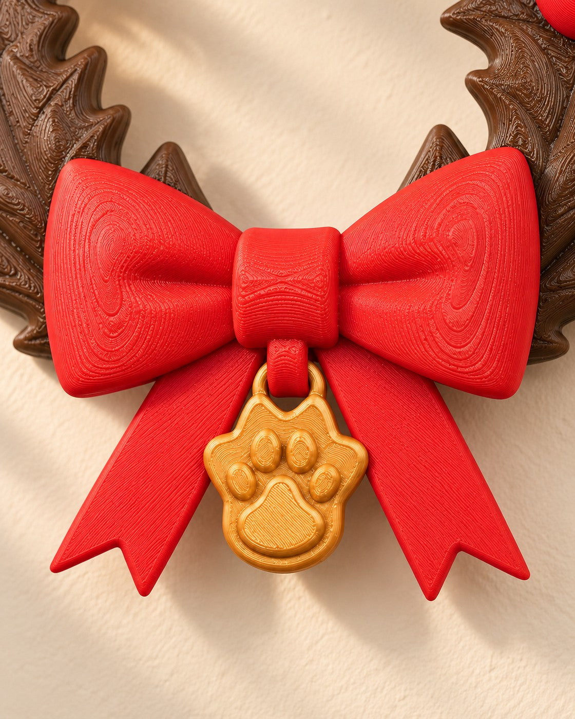Close-up of the Cat Ears Christmas Wreath showing fine printed layer lines