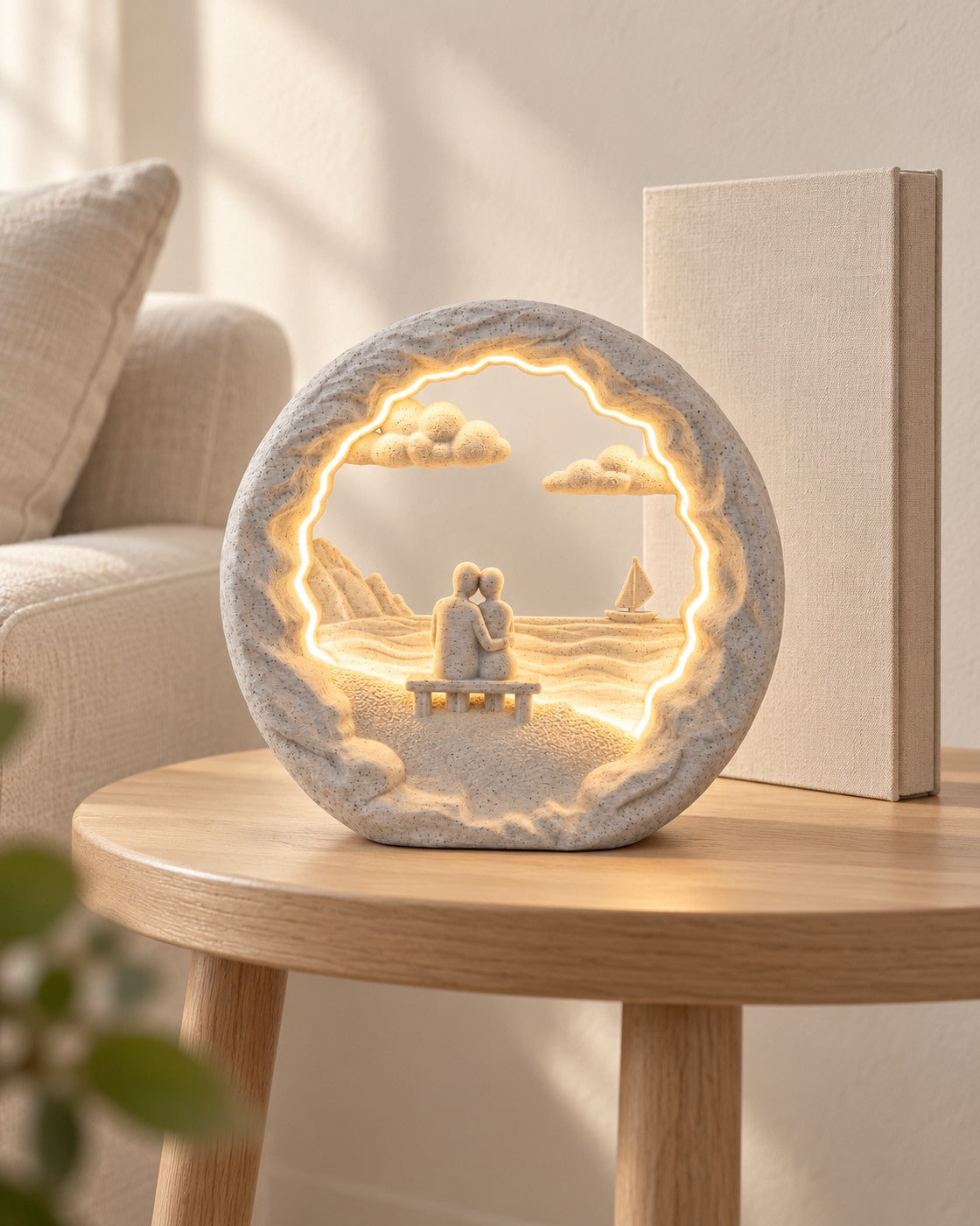 Dockside Dream Couple Lamp in a calm, softly lit interior, shown at true scale
