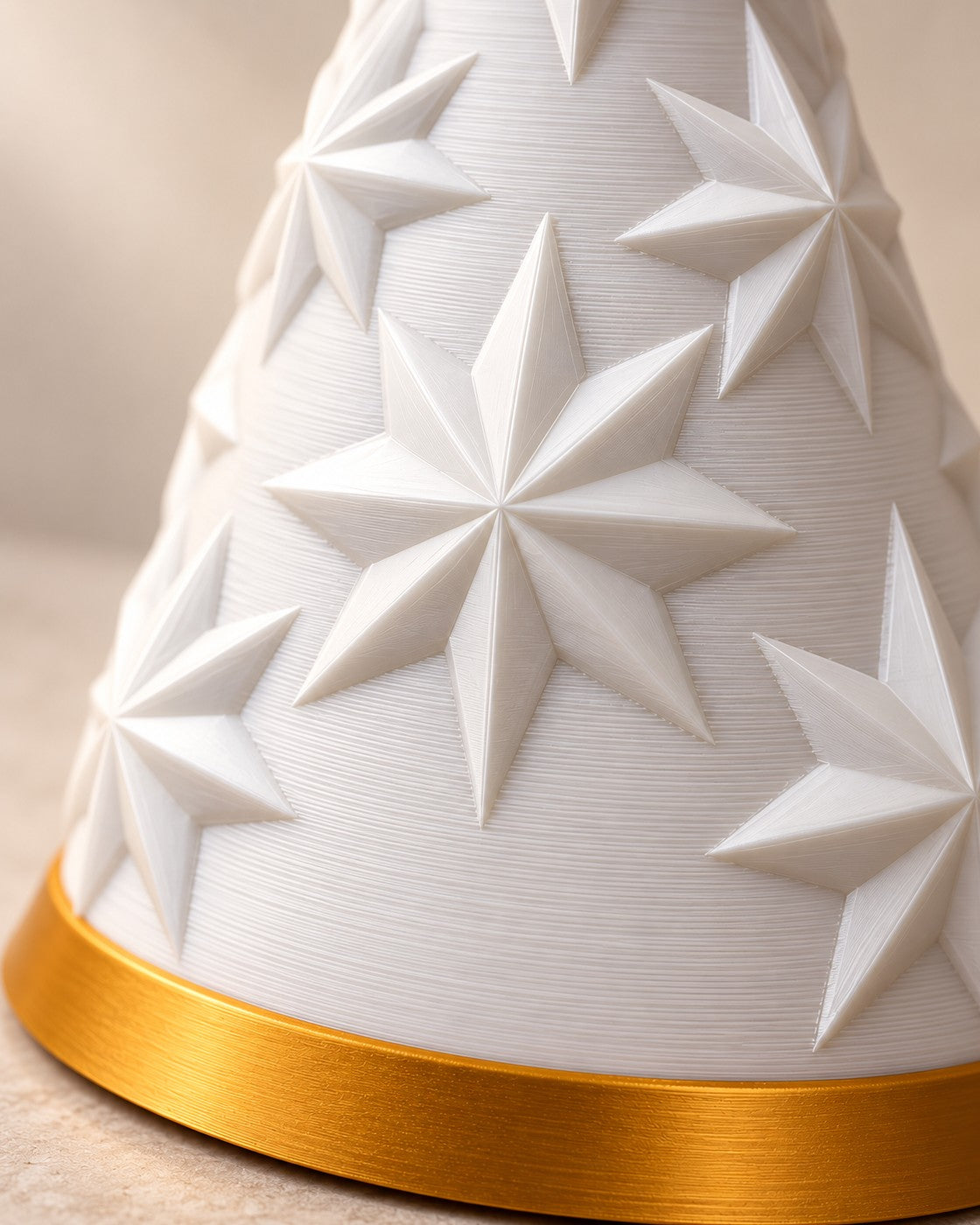 Close-up of the White and Gold Tree Lamp showing fine printed layer lines