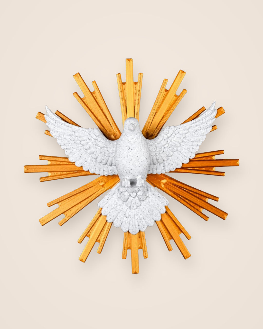 Dove of Peace Wall Art: Marble-effect dove in layered relief against a gold-coloured sunburst