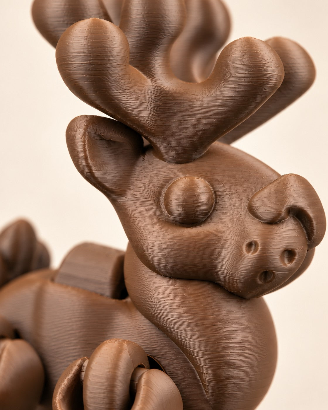 Close-up of the Prancing Reindeer showing fine printed layer lines