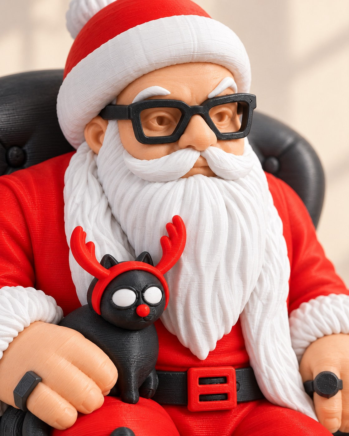 Close-up of the Cool Santa with Cat showing fine printed layer lines