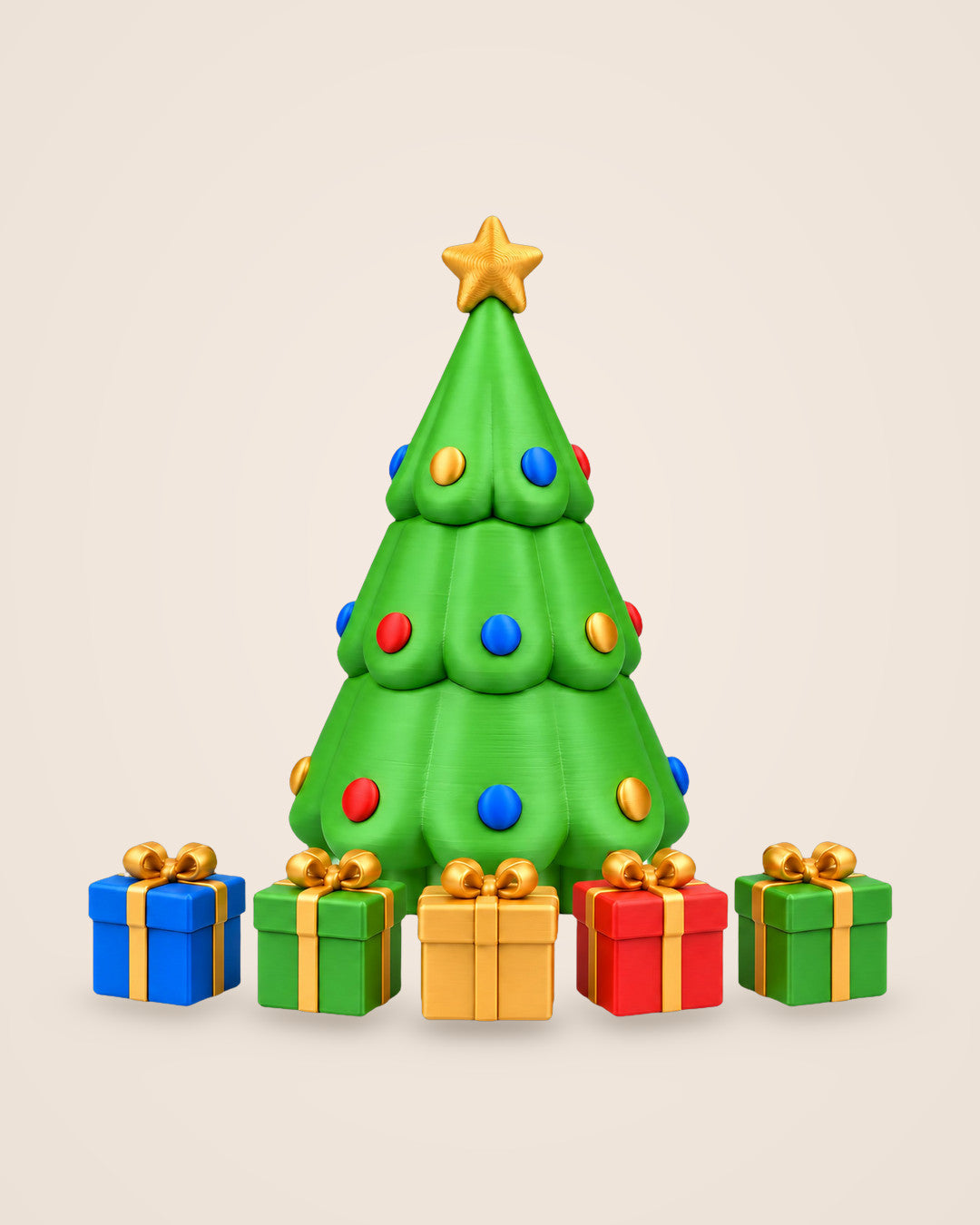 Hidden Santa Tree: Lift-off Christmas tree revealing a gold Santa, with five gift boxes