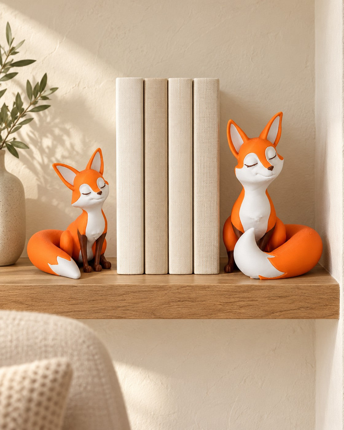 Fox Bookends in a calm, softly lit interior, shown at true scale