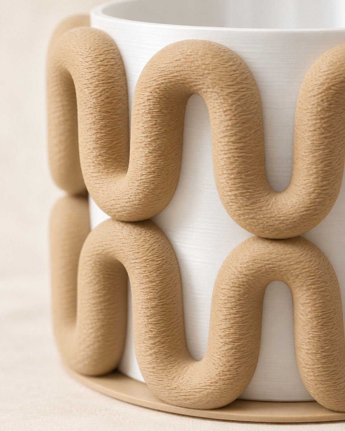 Close-up of the Sculptural Wave Planter showing fine printed layer lines