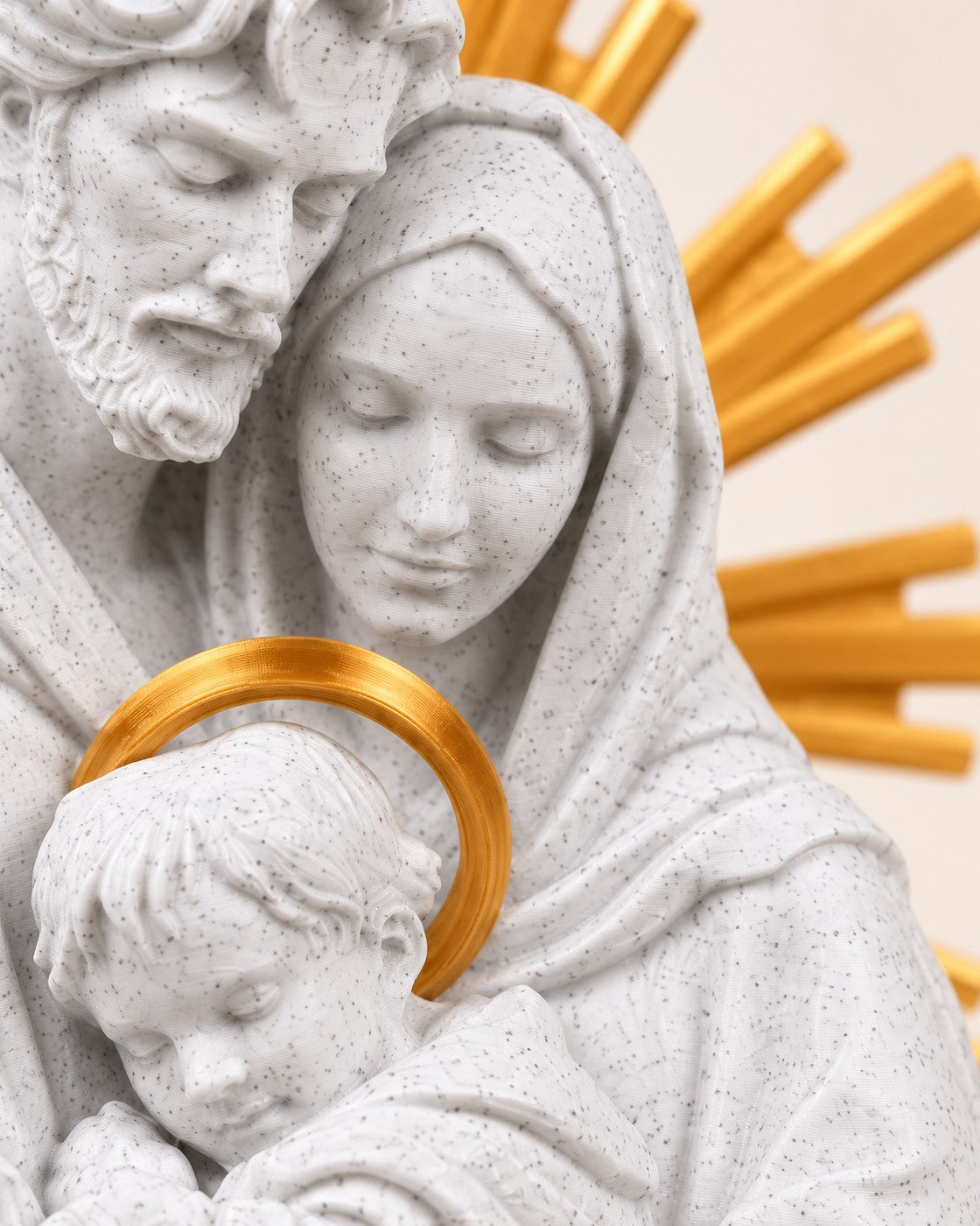 Close-up of the Holy Family Statue showing fine printed layer lines