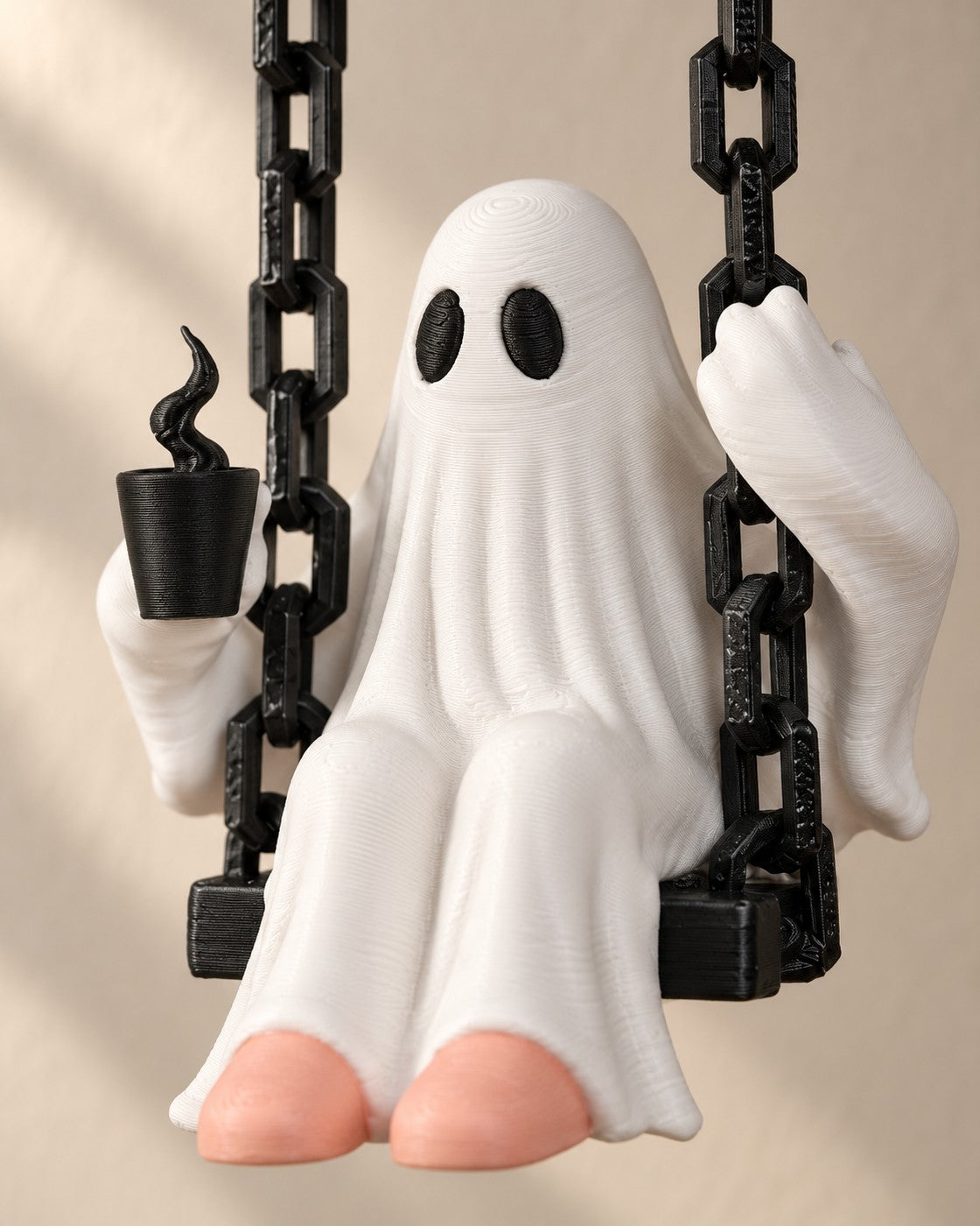 Close-up of the Ghost on a Swing showing fine printed layer lines
