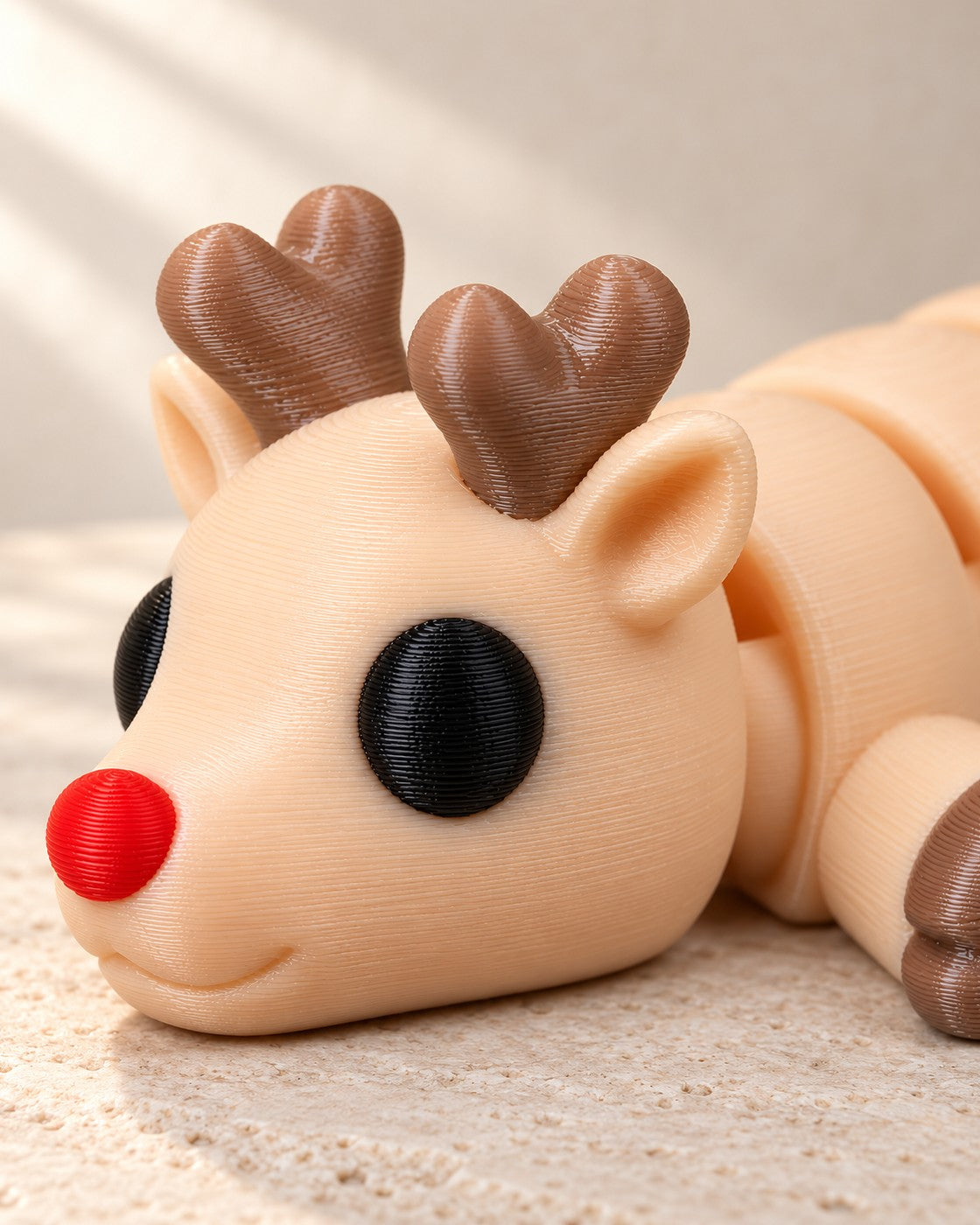 Close-up of the Resting Reindeer Figurine showing fine printed layer lines