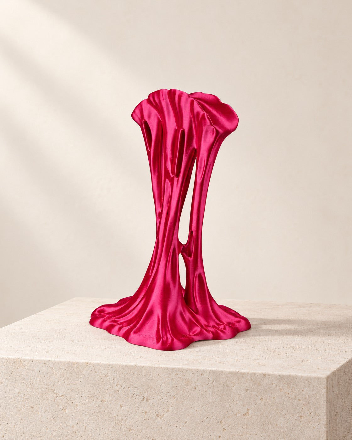 Stretchy Gum Headphone Stand on a pale limestone plinth, soft studio light