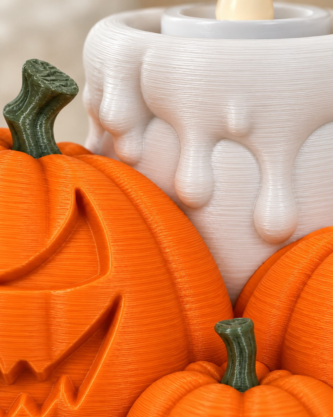 Close-up of the Pumpkin Cluster Tealight Holder showing fine printed layer lines