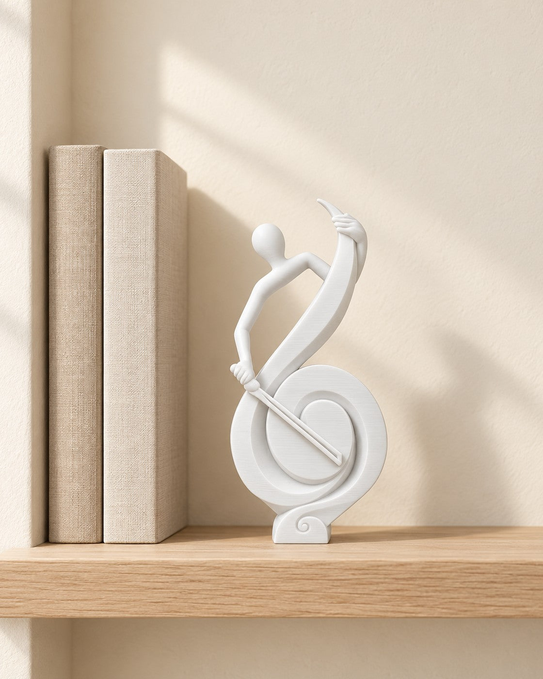 Treble Clef Vase in a calm, softly lit interior, shown at true scale