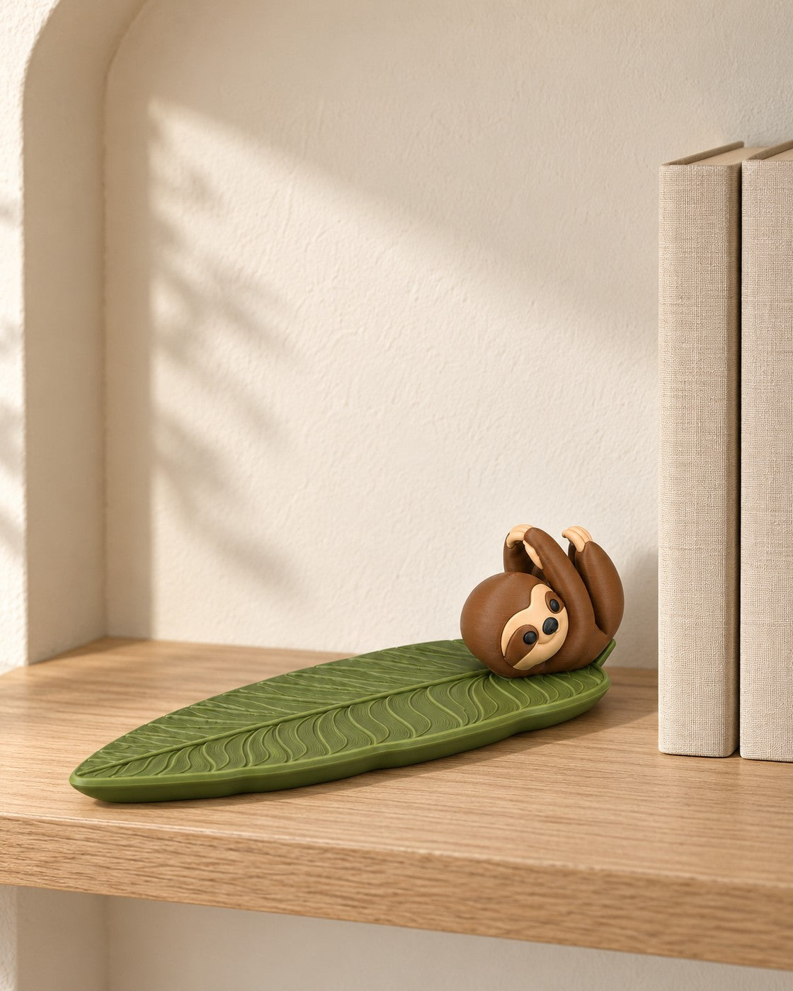 Sloth Incense Holder in a calm, softly lit interior, shown at true scale