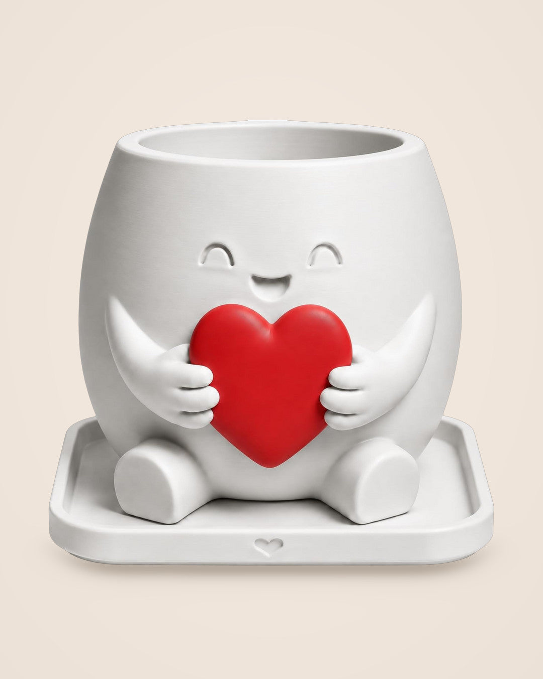 Heart Hug Planter: White with Red Heart