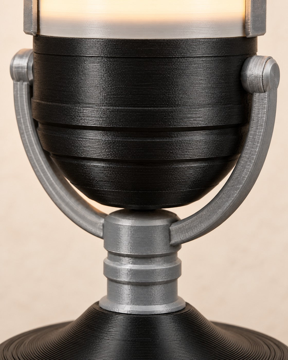 Close-up of the Broadcast Microphone Lamp showing fine printed layer lines