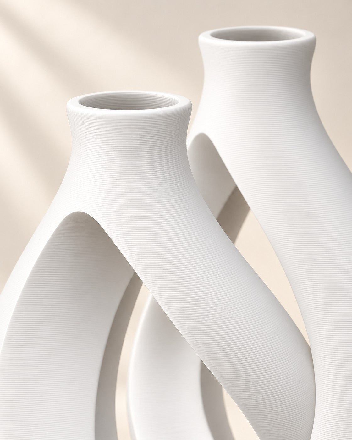 Close-up of the Entwined Vase showing fine printed layer lines