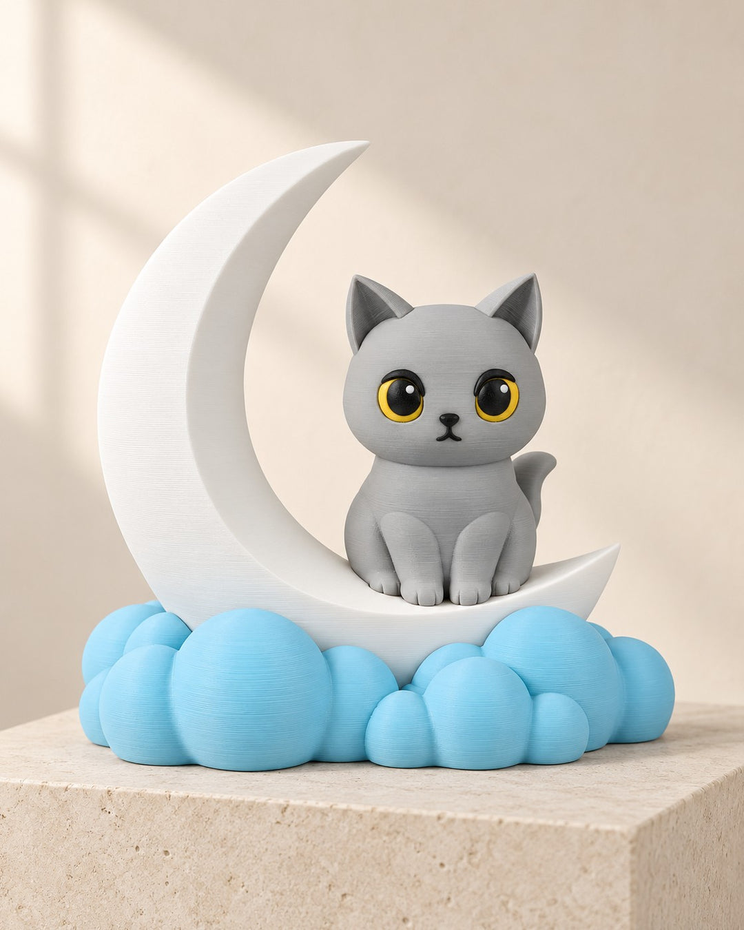 Midnight Glow Lamp: Cat on a crescent moon with a warm USB LED glow