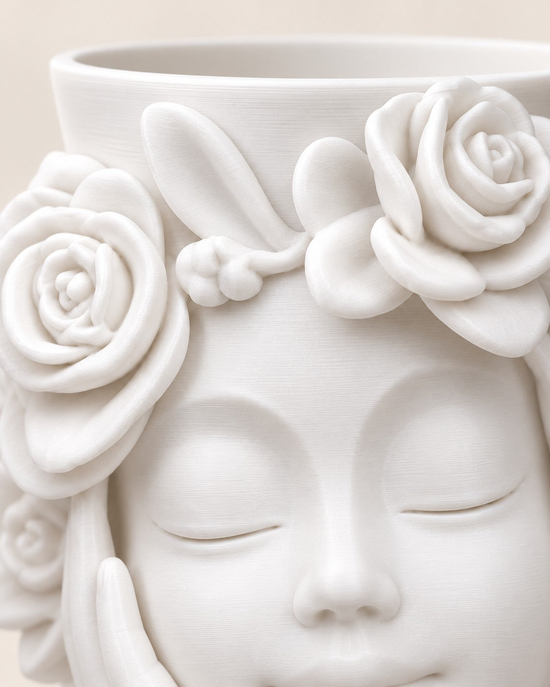 Close-up of the Rose Muse Vase showing fine printed layer lines