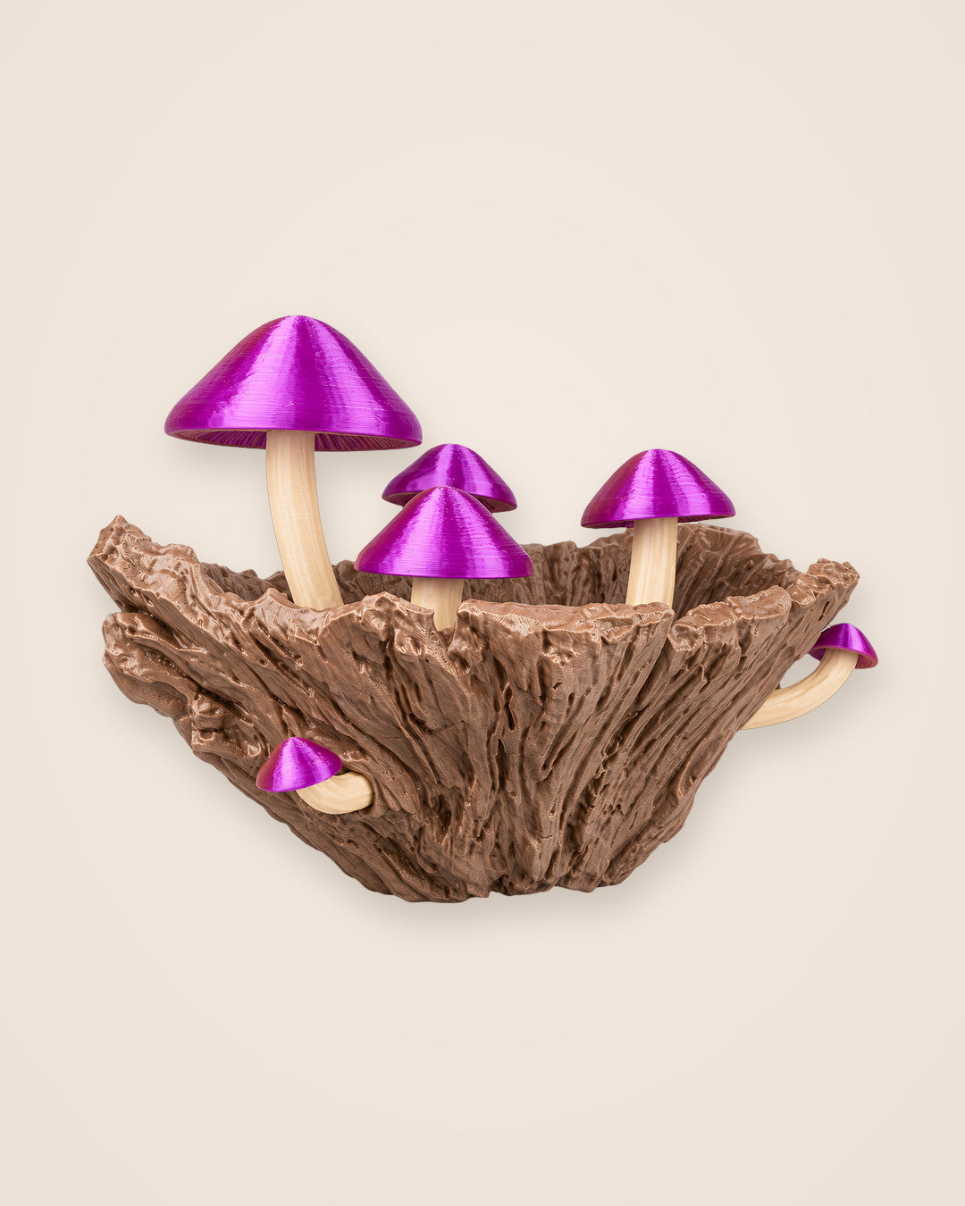 Mushroom Wall Planter: Bark-textured wall planter with six mushrooms