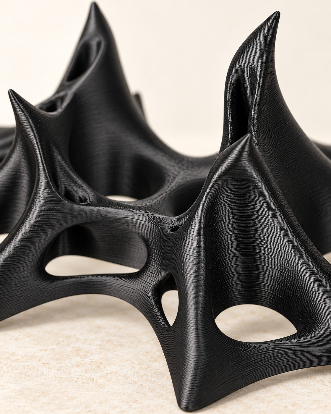 Close-up of the Sculpted Controller Stand showing fine printed layer lines