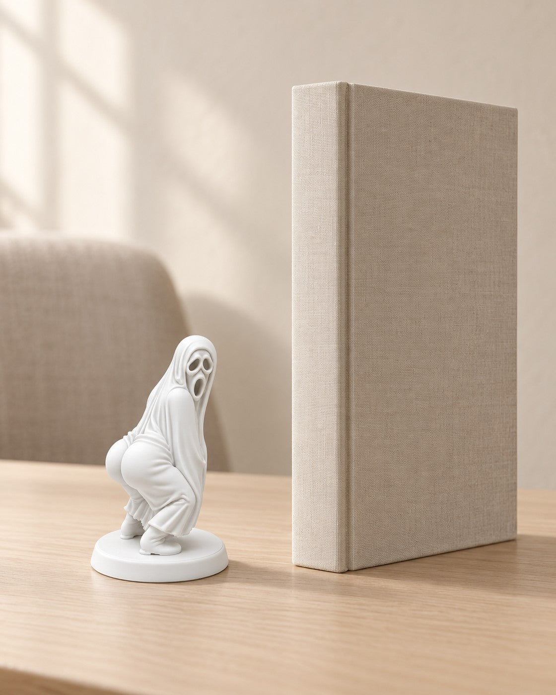 Twerking Ghost in a calm, softly lit interior, shown at true scale