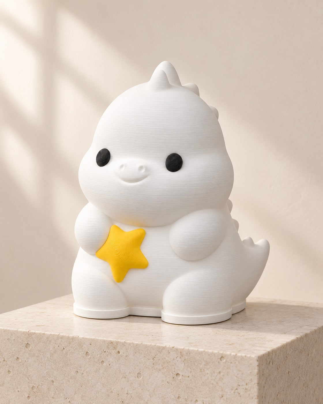 Dino Star Lamp on a pale limestone plinth, soft studio light