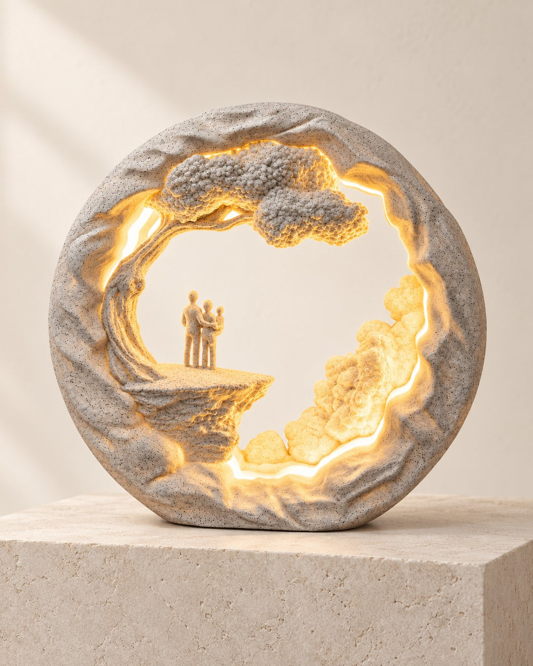 Side by Side Lamp: Three figures beneath a sculpted tree, lit by a warm 12 V LED